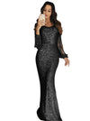 Women's Long Sleeve Tassel Sequin Floor-Length Evening Gown - Slim Sheath Dinner Dress