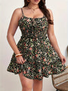 Plus Size Summer Floral Print Sleeveless Ruffle Sling Dress Vintage Casual Vacation