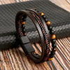 Classic Tiger Eye Beaded Multi-Layer Leather Bracelet for Men — Magnetic Clasp, Punk Style (19/21/23 cm | 7.5/8.3/9.1 in)