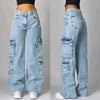 Women's Y2K Washed Multi-Pocket Baggy Wide-Leg Jeans – Low Waist Harajuku Streetwear