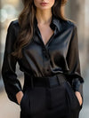 Women's Lapel Button Cardigan Blouse – Office Chic Long-Sleeve Top for Spring & Autumn