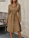 Plus-Size Corduroy Midi Dress Up to 5XL Long Sleeve Loose Fit for Party & Streetwear