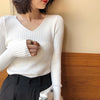 Women's Rib Knit V-Neck Pullover Sweater Long Sleeve Ribbed Y2K Top