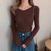 Women's Rib Knit V-Neck Pullover Sweater Long Sleeve Ribbed Y2K Top