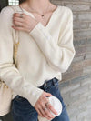 Women's V-Neck Button Knit Pullover - Loose Cashmere-Cotton Sweater for Autumn/Winter