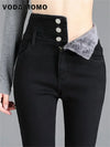 Women's High-Waist Thick Fleece Skinny Jeans — Korean Winter Harajuku Pencil Pants