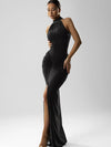 Mozision Halter Ruched Sleeveless Maxi Dress - Slim High Waist Evening Club Party Split Gown