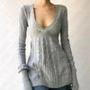 Y2K Harajuku Emo V-Neck Knit Sweater for Women — Slim Chic Solid Pullover, Autumn/Winter Streetwear