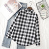 Women's Casual Loose Plaid Flannel Shirt - College Style Long-Sleeve Button-Up Blouse