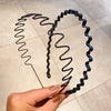 Unisex Black Metal Non-Slip Wavy Headband - Elastic Spring Hair Hoop for Men & Women