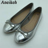Gold and Silver Bow-Accent Ballerina Flats Round Toe Slip-On Comfort Loafers for Women