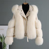 Women's Faux Fox Fur Short Jacket - PU Leather Motorcycle Coat, Warm Autumn Winter Luxury