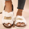 Plush Fuzzy Open-Toe Women's Slippers Faux Fur Shearling Slides EVA Soft-Soled Indoor Winter House Shoes