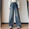 Plus Size High-Waist Wide-Leg Slimming Jeans for Women - Loose Straight-Leg, Soft Polyester, S-3XL