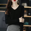 Women's V-Neck Long Sleeve Knitted Pullover — Lightweight Striped Office Sweater for Autumn/Winter