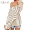 Women's Korean V-Neck Pullover Sweater - Loose Striped Knit Jumper