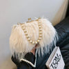 Luxy Moon Faux Fur Evening Bag with Pearl Chain and Long Tassel Plush Shoulder Tote Wedding Handbag