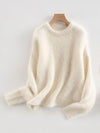 SuyaDream Alpaca Blend Drop-Shoulder Pullover Sweater – Loose O-Neck One Size (47.2 in / 120 cm), Camel Beige