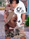 Plus Size Graphic Letter Print V-Neck A-Line Mid-Calf Dress - Casual Short Sleeve Women's 1XL-5XL