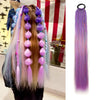 Purple Red Pink Ombre Tinsel Ponytail Extension with Elastic - 24in (60cm) 9-Strand Synthetic Hair for Girls, Crazy Hair Day