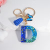 Acrylic Alphabet (A-Z) Tassel Keychain with Crystal Butterfly Charm - Fashion Key Ring Gift for Women