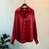 Women's Satin Button-Front Blouse — Korean Long Sleeve Casual Office Top, Slim Fit