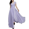Chiffon Bohemian V-Neck Maxi Dress Short Sleeve Front Wrap Lace Detail Elastic Waist S-5XL