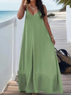 Plus Size European and American  women's cross-border summer new V-neck solid color suspender dress