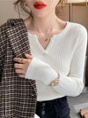 Autumn Winter Women's Rib Knit V-Neck Stripe Pullover Sweater Y2K Long Sleeve Casual