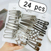 24-Pack Silver Metal Hairpins Set – Star & Seamless Duckbill Clips for Women & Girls