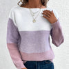 Plus Size Patchwork Knit Sweater - Oversized Long Sleeve Round Neck Pullover