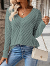 Women’s V‑Neck Off‑Shoulder Knit Sweater - Lightweight Pullover for Spring & Autumn