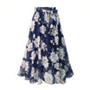 Plus Size Floral Chiffon Midi Skirt for Women - Elastic High Waist, Lace-Up Bow, Swing A-Line, Sizes L-5XL
