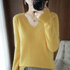 Women's V-Neck Cashmere-Blend Pullover Sweater - Loose Knit Jumper for Autumn/Winter, Casual Office