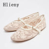 Embroidered Floral Pearl Mesh Mary Jane Ballet Flats – Buckle Strap Round Toe Loafers for Women