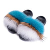 Real Fox Fur Slides for Women Luxury Furry Flat Slide Sandals