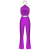 Women's Metallic Disco Jumpsuit 70s 80s Flared Ankle-Length Party Clubwear