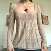 Women's Vintage Square Collar Knit Sweater - Loose Fit Long Sleeve Pullover
