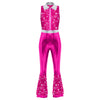 Women's Metallic Disco Jumpsuit 70s 80s Flared Ankle-Length Party Clubwear
