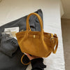 Matte PU Suede Tote Bag for Women – Large Capacity Retro Shoulder & Crossbody with Belt Detail
