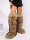 Women Over-the-Knee Faux Fur Snow Boots – Plush-Lined Slip-On Flat EVA Sole
