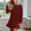 Women’s Winter Cable Knit Chiffon-Splice Round Neck Mini Dress – Casual Slim Fit