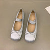 Satin Square Toe Ballet Flats for Women Bow Tie Elastic Band Ballerina Loafers