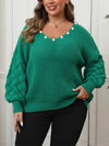 Women's Plus Size V-Neck Beaded Knit Sweater Pullover – Long Sleeve Warm Casual Jumper