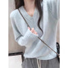 Korean-Style V-Neck 100% Pure Wool Sweater for Women - Thick Plush Knit Pullover