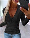 Women's V-Neck Button Knit Pullover - Autumn Long Sleeve Casual Sweater