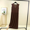 Plus Size Tank Dress L-6XL - Viscose Spandex Pleated Sleeveless Mid/Ankle-Length Lounge Dress, Waist-Slimming Loose Fit