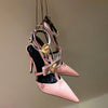 Bow Tie Pointed Toe Thin Heel Sandals for Women, Roman Straight Strap, 2.0-3.1 in (5-8 cm) Heel