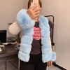 Women's Faux Fur Knit Cardigan with Faux Fox Fur Collar – Elegant Puff Sleeve Sweater Coat