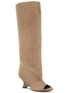 Women's Peep Toe Knee-High Boots Slip-On, Thick High Heels with Statement Heel, Microfiber Upper — Large Sizes